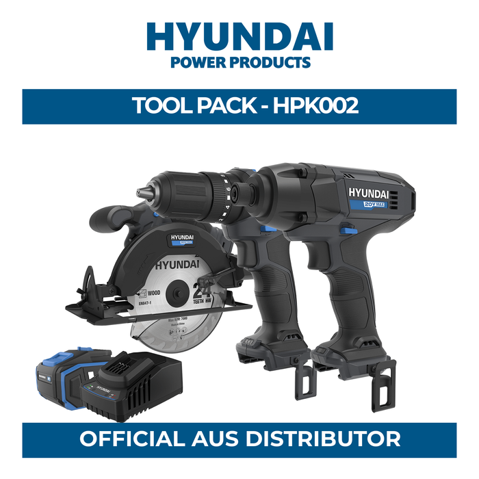 Hyundai Power Tools 3 Piece Kit - Impact Driver + Hammer Drill + Circular Saw + 4Amp Battery + Charger ( HPK002 )