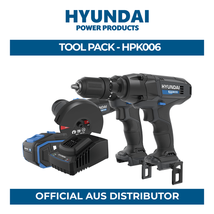 Hyundai Power Tools 3 Piece Kit - Impact Driver + Hammer Drill + Angle Grinder + 4Amp Battery + Charger ( HPK006 )