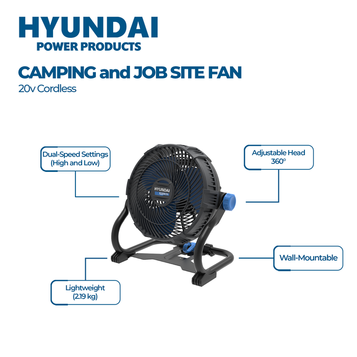 Hyundai Power Tools 4 Piece Kit - Tyre Inflator, Blower, Fan & LED Work Light + 4Amp Battery and Charger