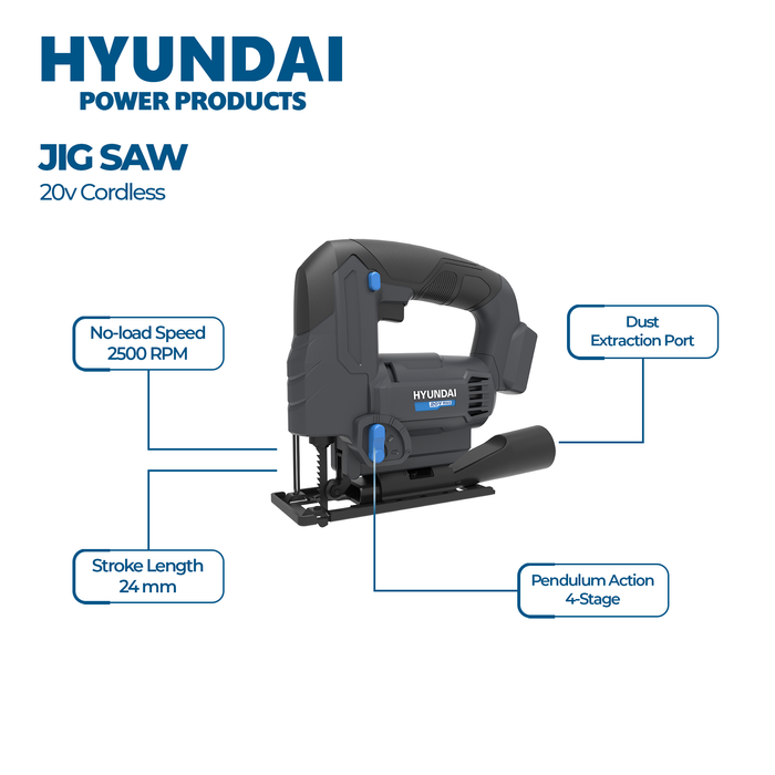 Hyundai Power 4 Piece Kit - Hammer Drill + Impact Driver + Jig Saw + Blower + 1 x 2Amp Battery and Charger ( HPK003 )