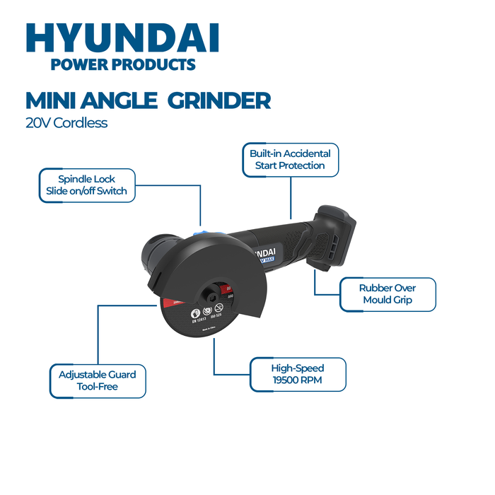 Hyundai Power Tools 3 Piece Kit - Impact Driver + Hammer Drill + Angle Grinder + 4Amp Battery + Charger ( HPK006 )