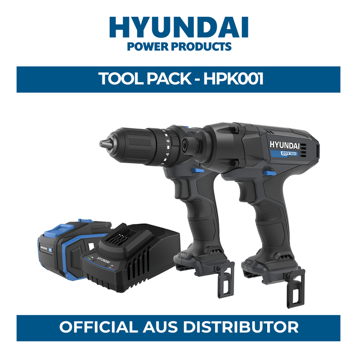 Hyundai Power Tools 2 Piece Kit - Hammer Drill + Impact Driver + 4Amp Battery and Charger ( HPK001)
