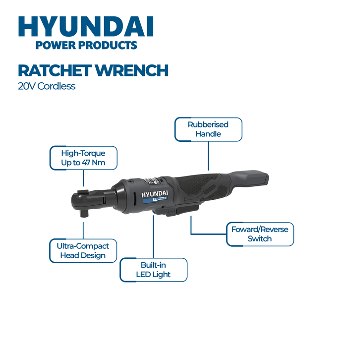 Hyundai Power Tools 2 Piece Kit - Impact Driver & Ratchet Wrench + 4Amp Battery and Charger