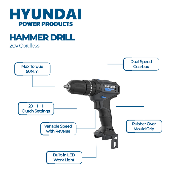 Hyundai Power Tools 2 Piece Kit - Hammer Drill & Impact Driver + 4Amp Battery and Charger