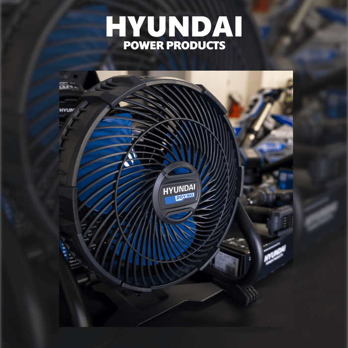Hyundai Power Tools 4 Piece Kit - Tyre Inflator, Blower, Fan & LED Work Light + 4Amp Battery and Charger