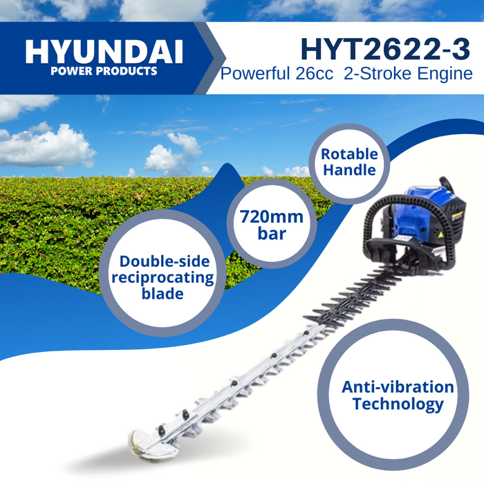 Hyundai Petrol Hedge Trimmer 25.4cc Petrol Easy Start | HYT2622-3