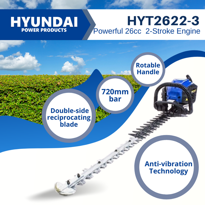 Hyundai Petrol Hedge Trimmer 25.4cc Petrol Easy Start HYT2622 3